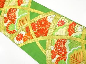 アンティーク　竹に笠松・菊模様織り出し袋帯（材料）